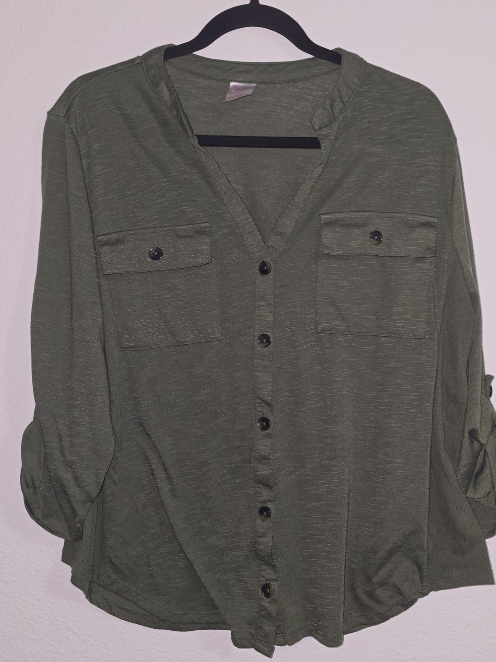 No Boundaries Olive Green Button-Front Utility Shirt